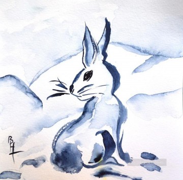 動物 Painting - 雪ウサギ ビバリー 水彩画